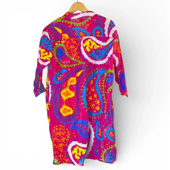 Raj Emporium Psychedelic Paisley Cotton Tunic Coverup Free Size Boho Beach - Picture 2 of 6